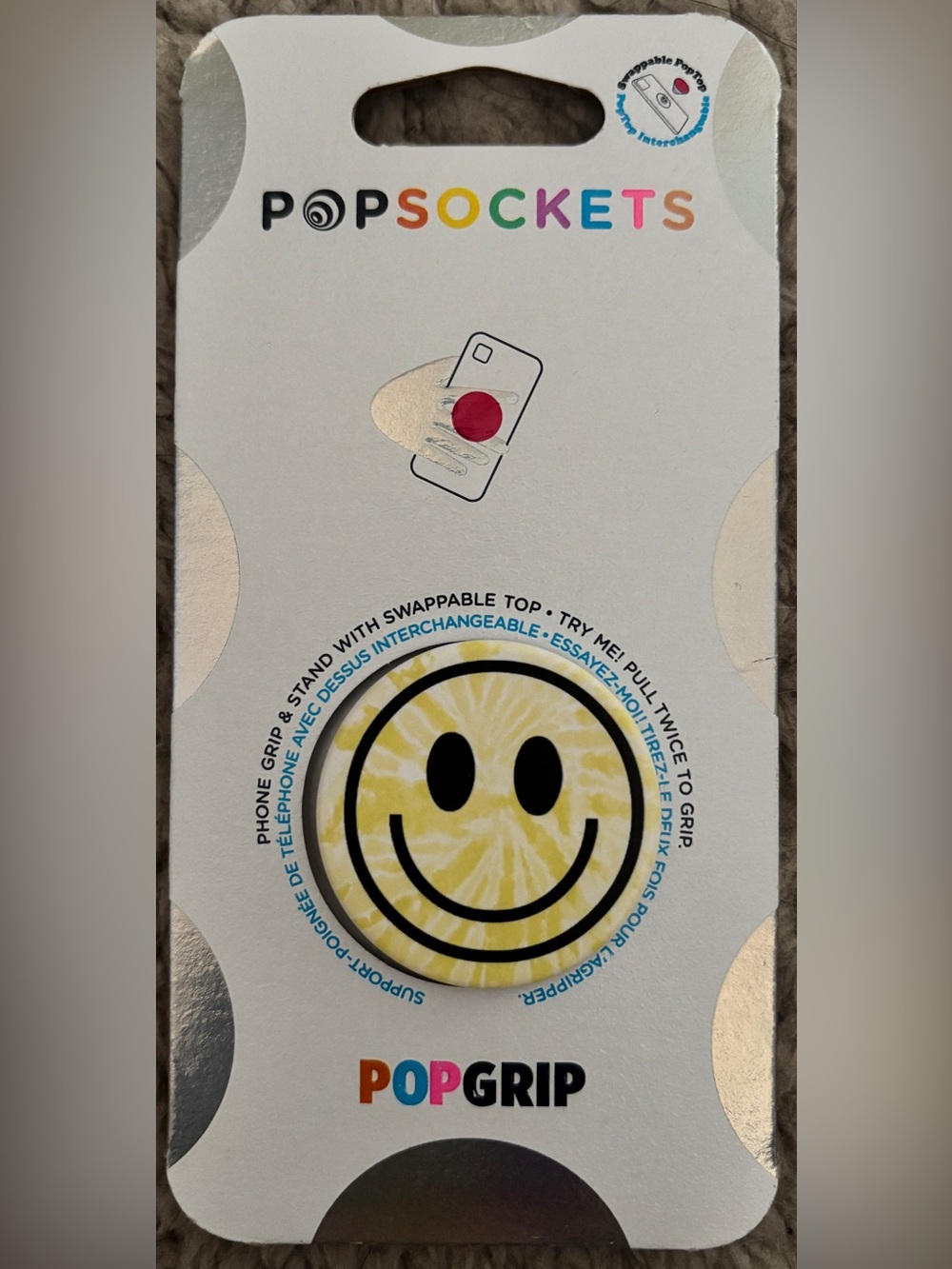 PopSocket POPGRIP Yellow Tie-Dye Smiley Phone Grip